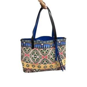 Johnny Was Colorful Floral Patterned Leather Small Tote Bag Bohemian